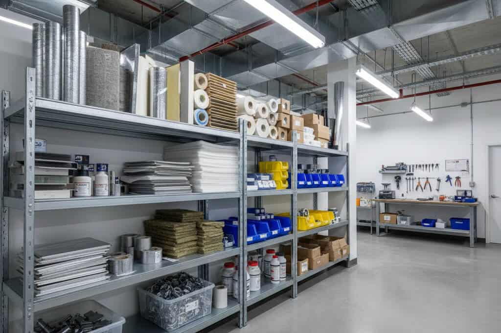 Organizational Storage Shelf for Industrial Equipment and Supplies.