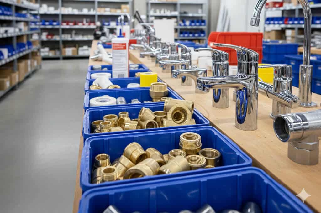 High-quality plumbing fixtures and fittings display at Team21 PFM store.